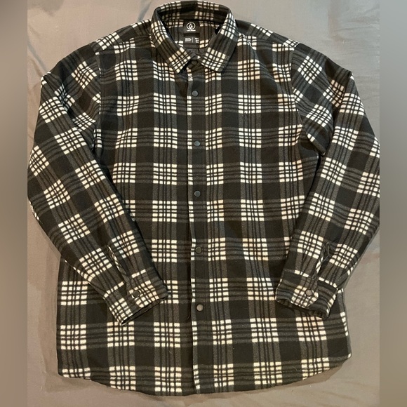 Volcom Jacket Mens X Large Black Plaid Button Up Lined Shirt Shacket Warm - Picture 1 of 5